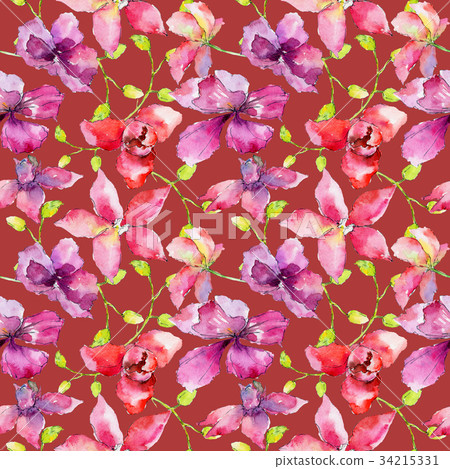 Wildflower orchid flower pattern in a watercolor Wildflower orchid flower pattern in a watercolor 34215331