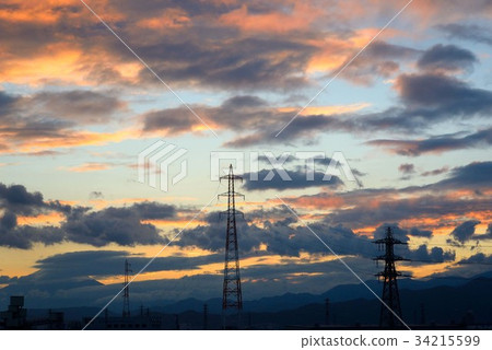Vivid sunset that colors the sky of the Samukawa Industrial Park Vivid sunset that colors the sky of the Samukawa Industrial Park 34215599
