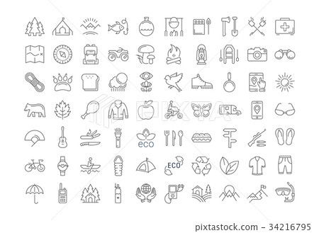 Set Vector Flat Line Icons Camping 34216795