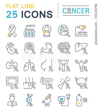 Set Vector Flat Line Icons Cancer Set Vector Flat Line Icons Cancer 34216796