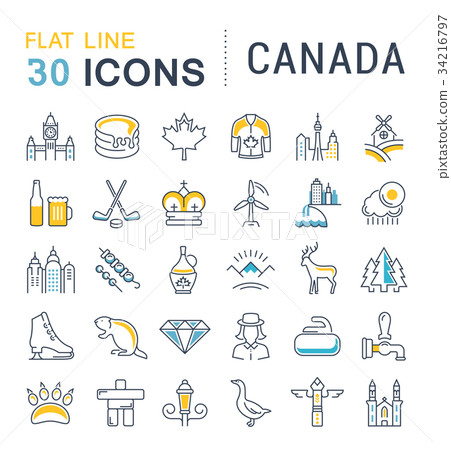Set Vector Flat Line Icons Canada Set Vector Flat Line Icons Canada 34216797