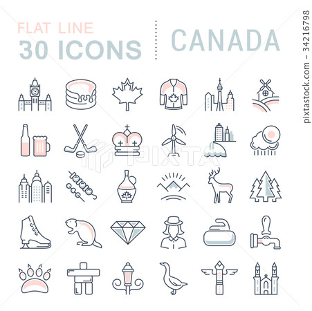 Set Vector Flat Line Icons Canada Set Vector Flat Line Icons Canada 34216798