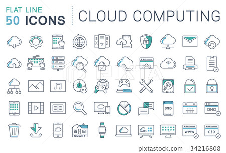 Set Vector Flat Line Icons Cloud Service 34216808