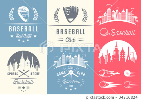 Set of Vintage Baseball Logos and Badges. Set of Vintage Baseball Logos and Badges. 34216824