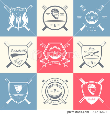 Set of Vintage Baseball Logos and Badges. Set of Vintage Baseball Logos and Badges. 34216825