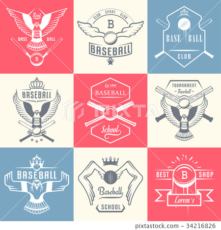 Set of Vintage Baseball Labels and Badges. Set of Vintage Baseball Labels and Badges. 34216826
