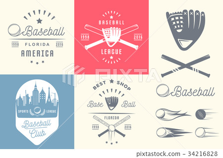 Set of Vintage Baseball Labels and Badges. Set of Vintage Baseball Labels and Badges. 34216828