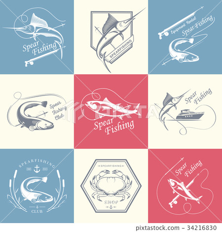 Big Set of Logos, Badges and Icons Spearfishing 34216830