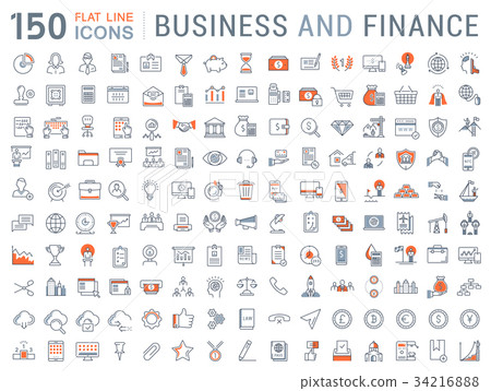 Set Vector Flat Line Icons Business and Finance - Stock Illustration ...