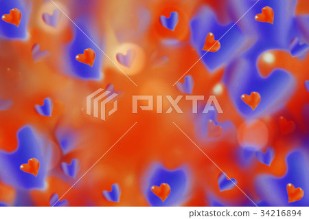 hearts  red-blue on blurred red-orange background 34216894