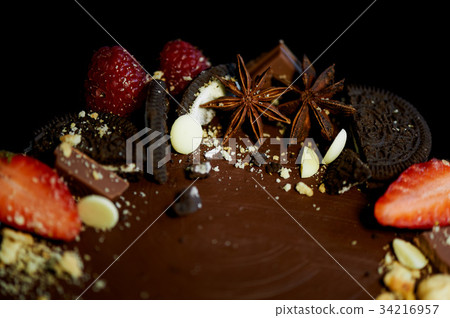 The chocolate cherry cake, decorated with The chocolate cherry cake, decorated with 34216957