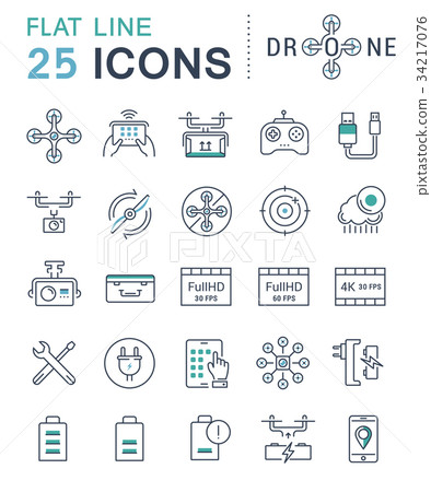 Set Vector Flat Line Icons Drones Set Vector Flat Line Icons Drones 34217076