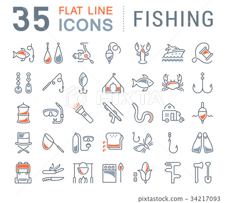 Set Vector Flat Line Icons Fishing Set Vector Flat Line Icons Fishing 34217093
