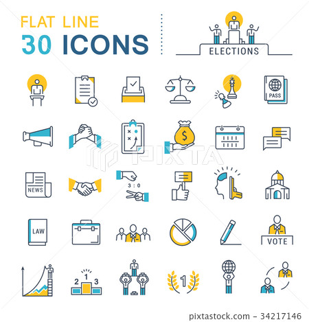 Set Vector Flat Line Icons Elections - Stock Illustration [34217146 ...