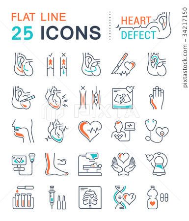 Set Vector Flat Line Icons Heart Defect 34217150