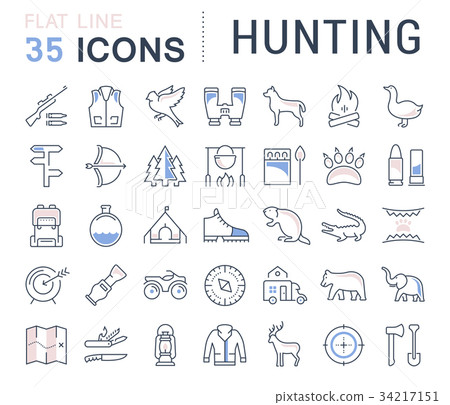 Set Vector Flat Line Icons Hunting Set Vector Flat Line Icons Hunting 34217151