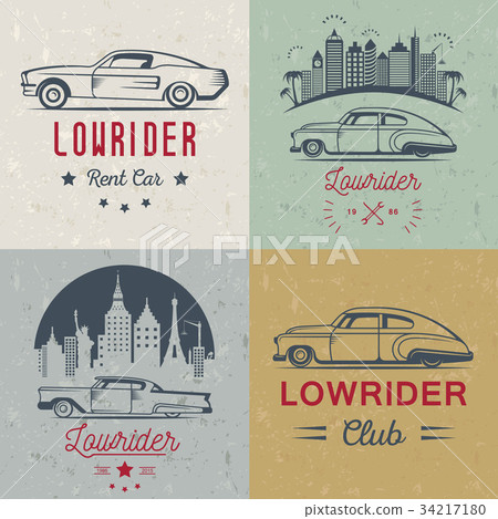 Set Vintage Lowrider Logo Badge and Sign - Stock Illustration [34217180 ...