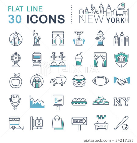 Set Vector Flat Line Icons New York - Stock Illustration [34217185] - PIXTA