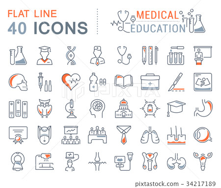 Set Vector Flat Line Icons Medical Education Set Vector Flat Line Icons Medical Education 34217189