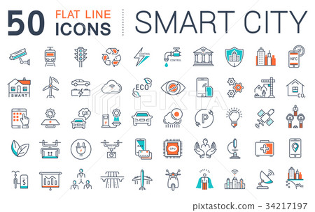 Set Vector Flat Line Icons Smart City 34217197
