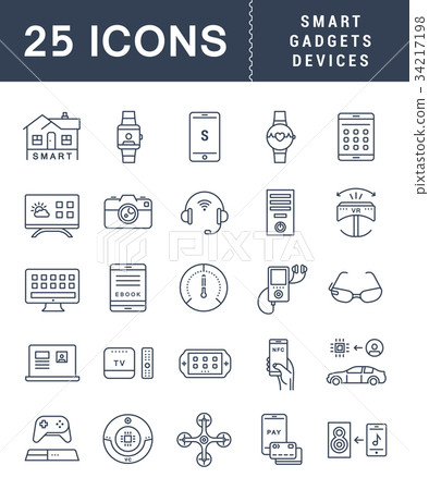 Set Vector Flat Line Icons Smart Device 34217198