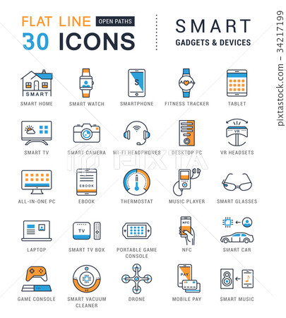 Set Vector Flat Line Icons Smart Device 34217199