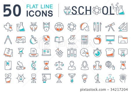 Set Vector Flat Line Icons School Set Vector Flat Line Icons School 34217204