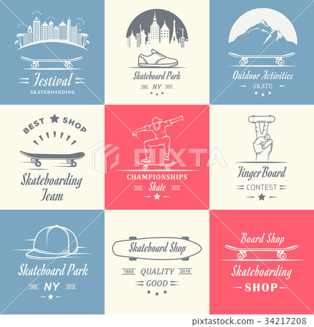 Set Vector Retro Skateboarding Logo and Badge 34217208