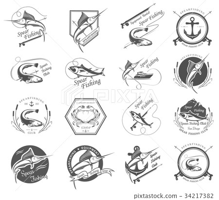 Big Set of Logos, Badges and Icons Spearfishing 34217382