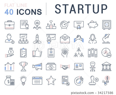 Set Vector Flat Line Icons Startup 34217386