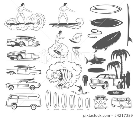 Vector Set Elements of Surfing and Extreme Sports 34217389