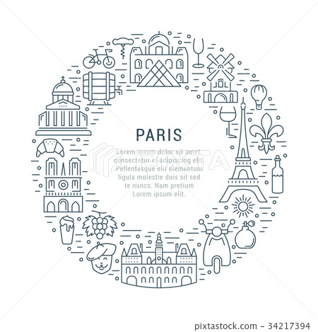 Vector Flat Line Banner Paris and France 34217394