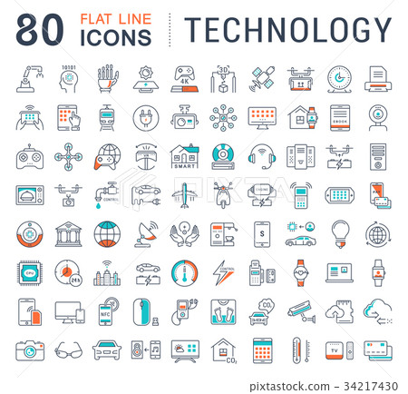 Set Vector Flat Line Icons Technology Set Vector Flat Line Icons Technology 34217430