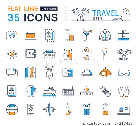 Set Vector Flat Line Icons Travel Set Vector Flat Line Icons Travel 34217435