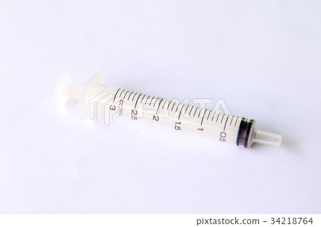 Transparent plastic syringe on white background 34218764