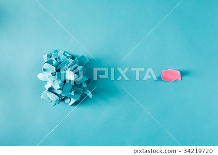 Overhead view of pile of paper pieces 34219720