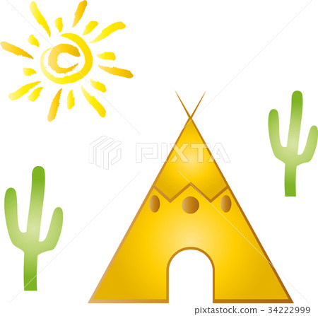 Sun, cactus and tipi, travel and tourism logo 34222999