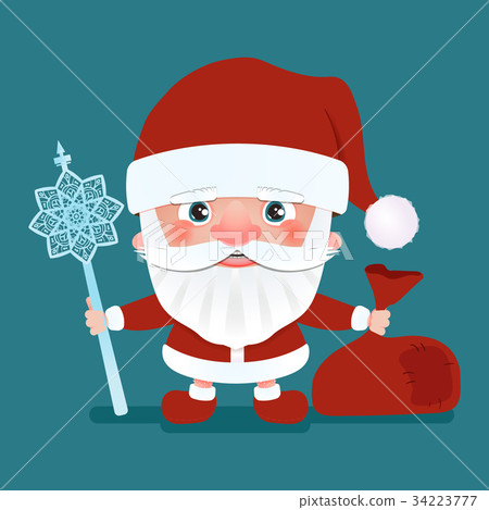 Santa Claus with a bag and crook stick. Vector 34223777