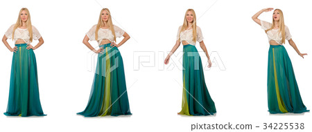 Woman in fashion concept in green dress on white Woman in fashion concept in green dress on white 34225538