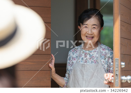 Grandmother grandson three generation homecoming Grandmother grandson three generation homecoming 34226942