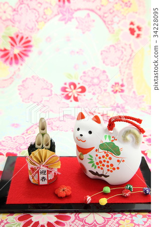 Year of the dog New Year material Flower pattern back The rising spring One animal Vertical upward 34228095