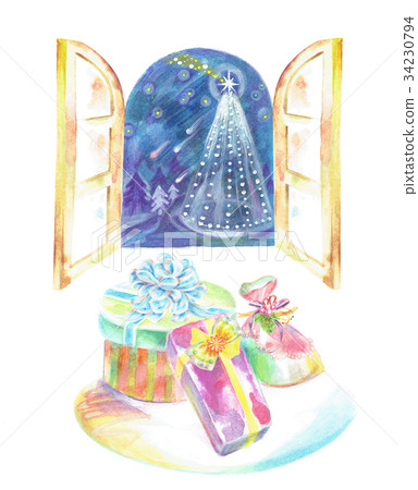 Landscape with presents and a tree - Stock Illustration [34230794] - PIXTA