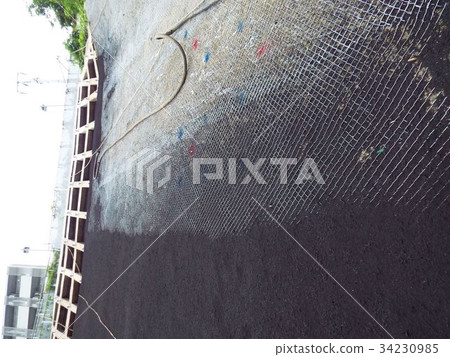 Spray the growth base on the net for greening the slope 34230985