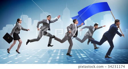 Businessman with blank banner running in business 34231174