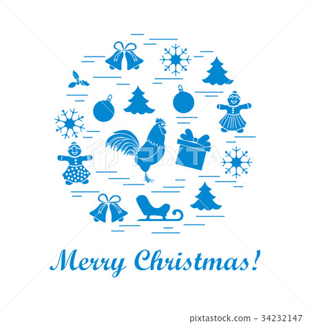 different new year and christmas symbols arranged 34232147