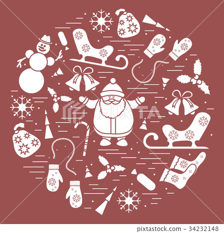 different new year and christmas symbols arranged 34232148