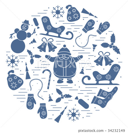 different new year and christmas symbols arranged 34232149