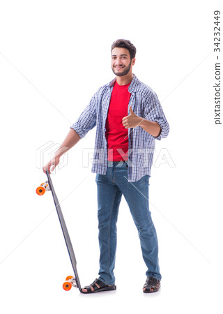 Young skateboarder with a longboard skateboard 34232449