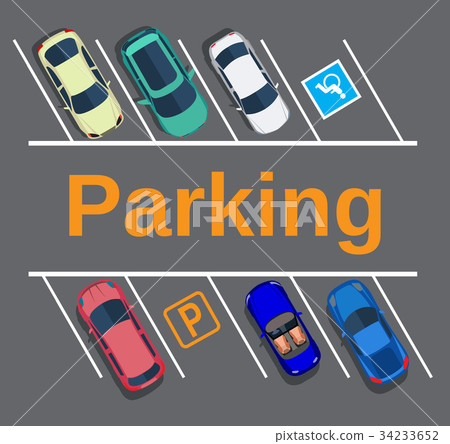 City parking lot with different cars. 34233652