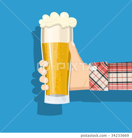 Glass of beer men holding in hand. 34233669